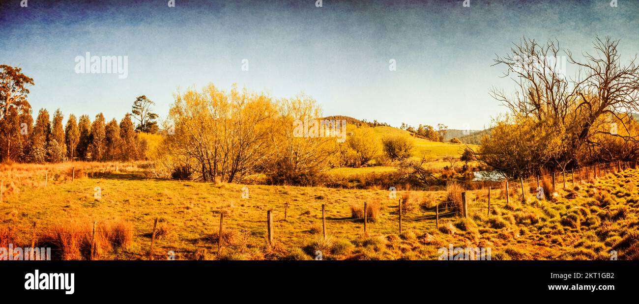 Fine art panorama landscape on a scenic field of typical rural details
