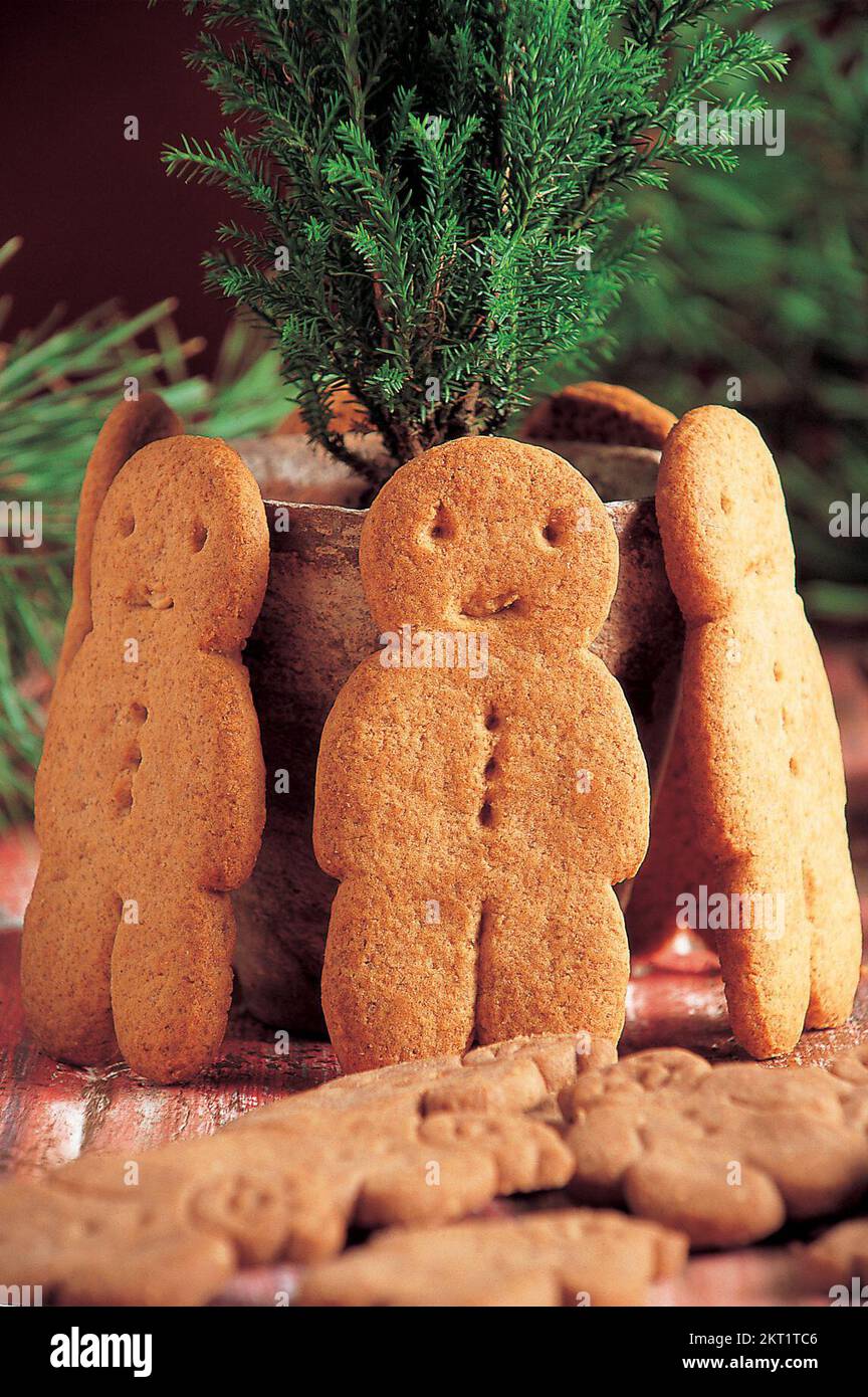 Christmas tree pot decorated with Gingerbread biscuits Stock Photo Alamy