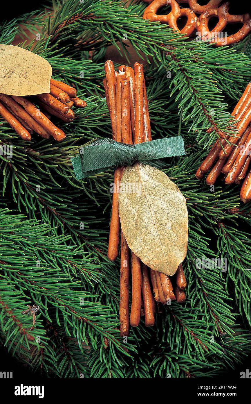 Bundles of Pretzel sticks hanging on Christmas Tree Stock Photo Alamy