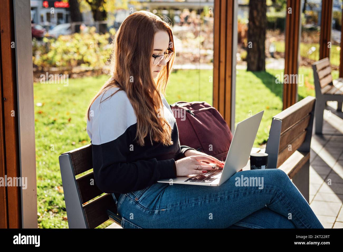 Mental health. Work-life balance, online work job or education. Redhead ...