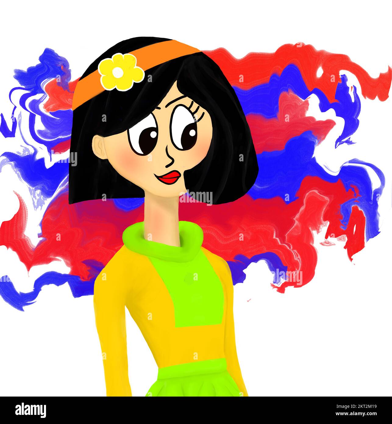 Colorful Girl Illustration| Funky Girl Digital Art| Retro Style Illustration | Retro Style Girl Women Illustration| Modern Cartoon Art|| 1owlart Alamy Stock Photo