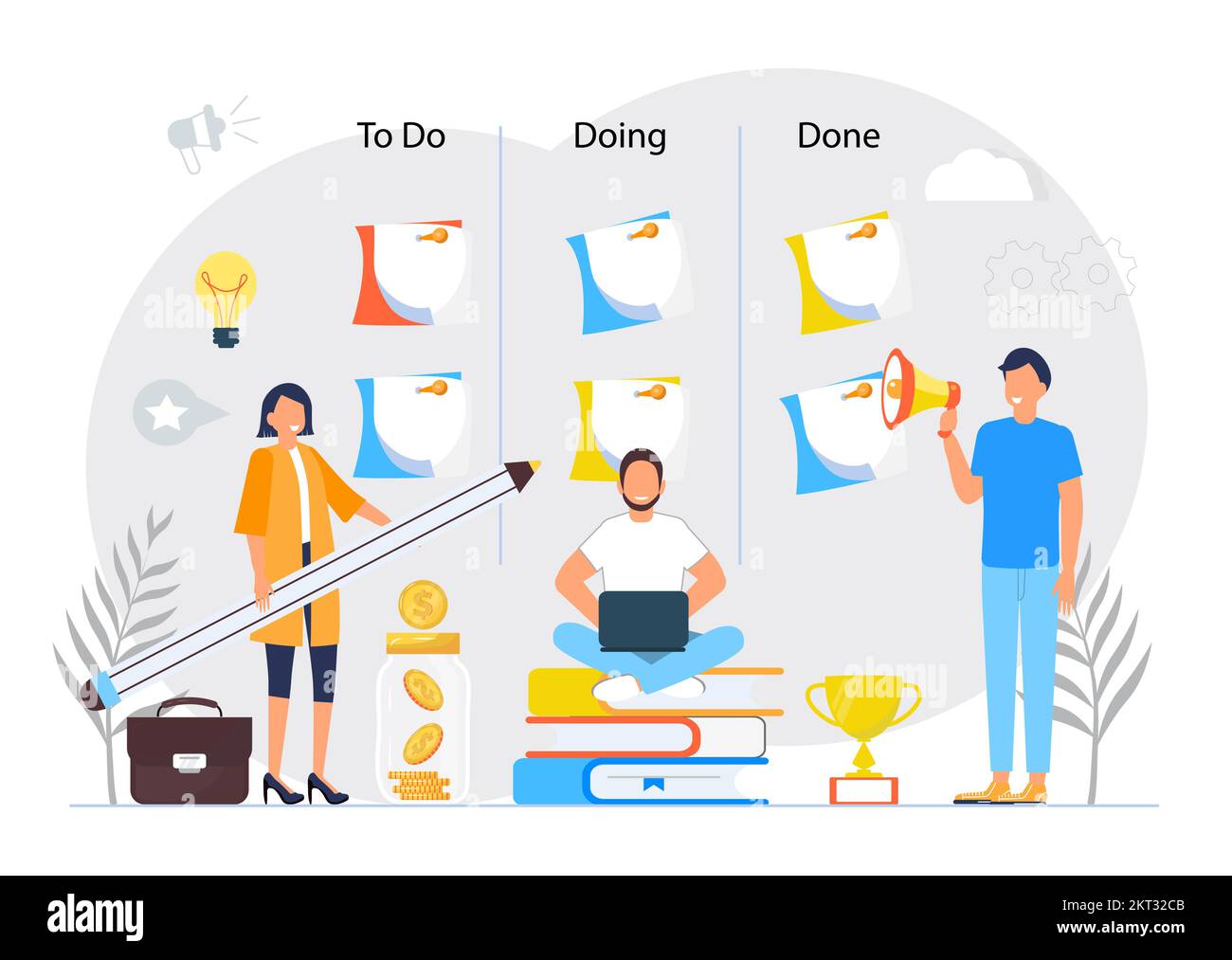 Kanban Board With Stickers Concept Vector.Agile And Scrum Methodology ...