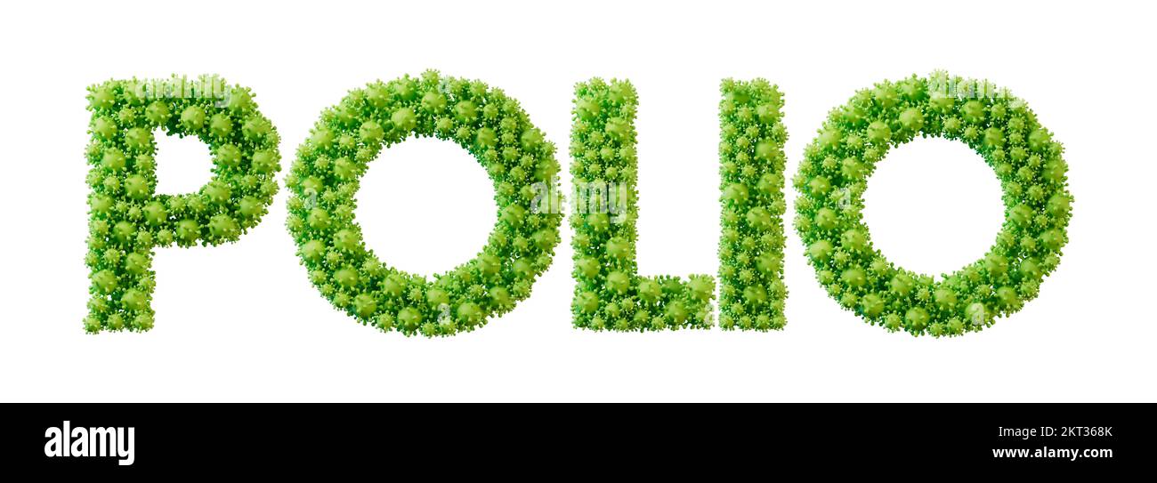 Polio word made from green bacteria cell molecule font. Health and wellbeing. 3D Rendering Stock Photo