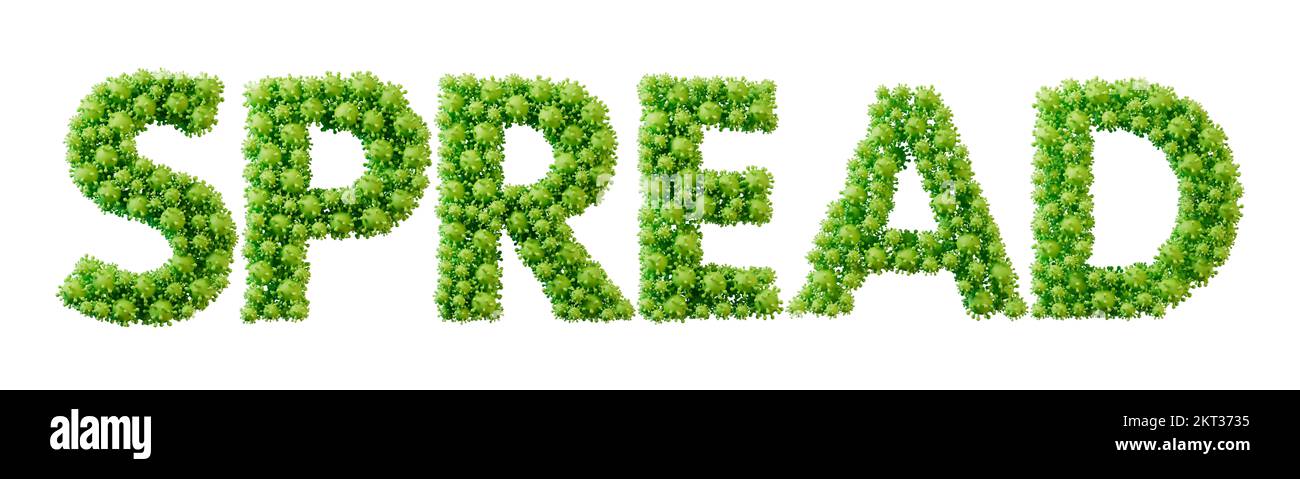 Spread word made from green bacteria cell molecule font. Health and wellbeing. 3D Rendering Stock Photo