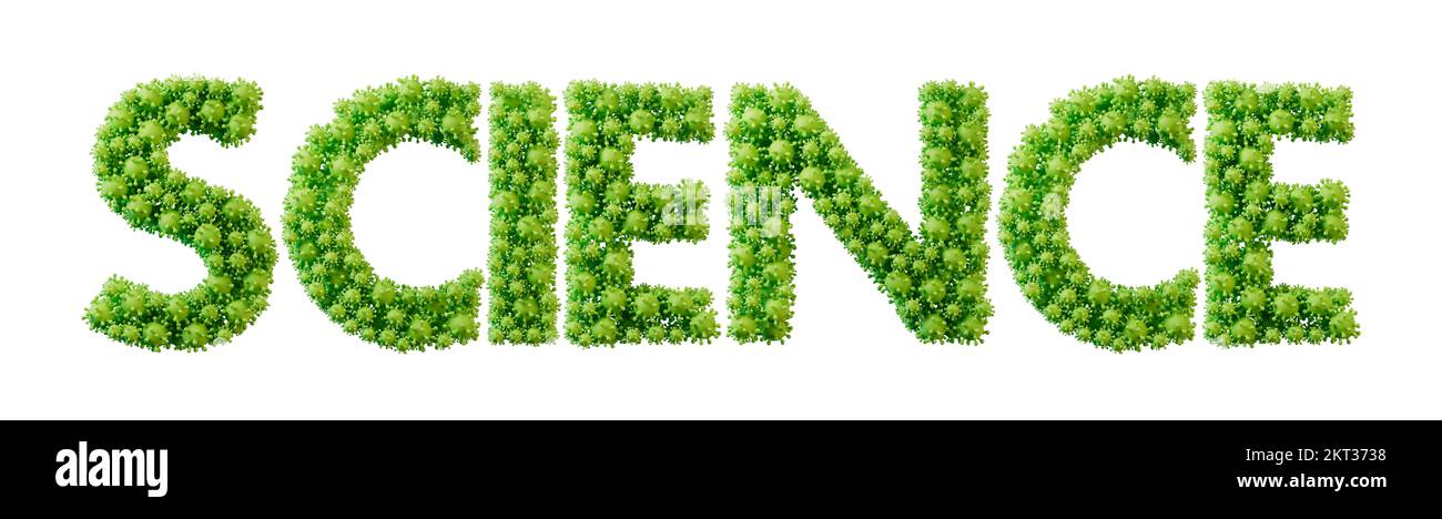 Science word made from green bacteria cell molecule font. Health and wellbeing. 3D Rendering Stock Photo