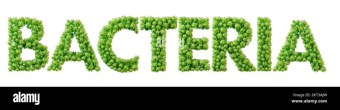 Bacteria word made from green bacteria cell molecule font. Health and wellbeing. 3D Rendering Stock Photo