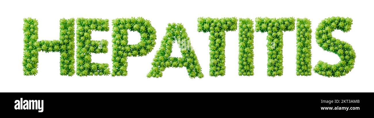 Hepatitis word made from green bacteria cell molecule font. Health and wellbeing. 3D Rendering Stock Photo