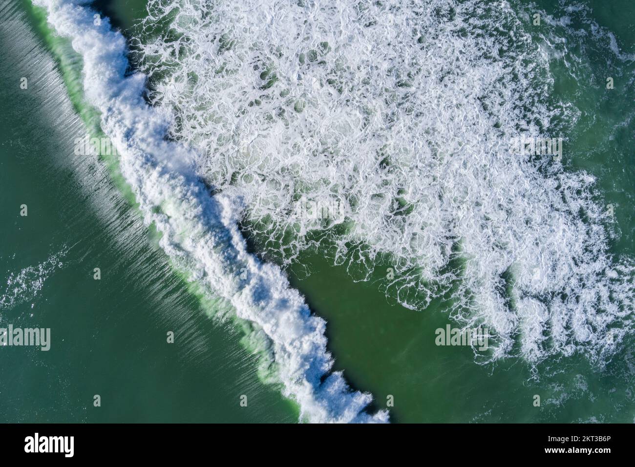 Aerial view looking down on waves crashing, New Jersey, USA Stock Photo