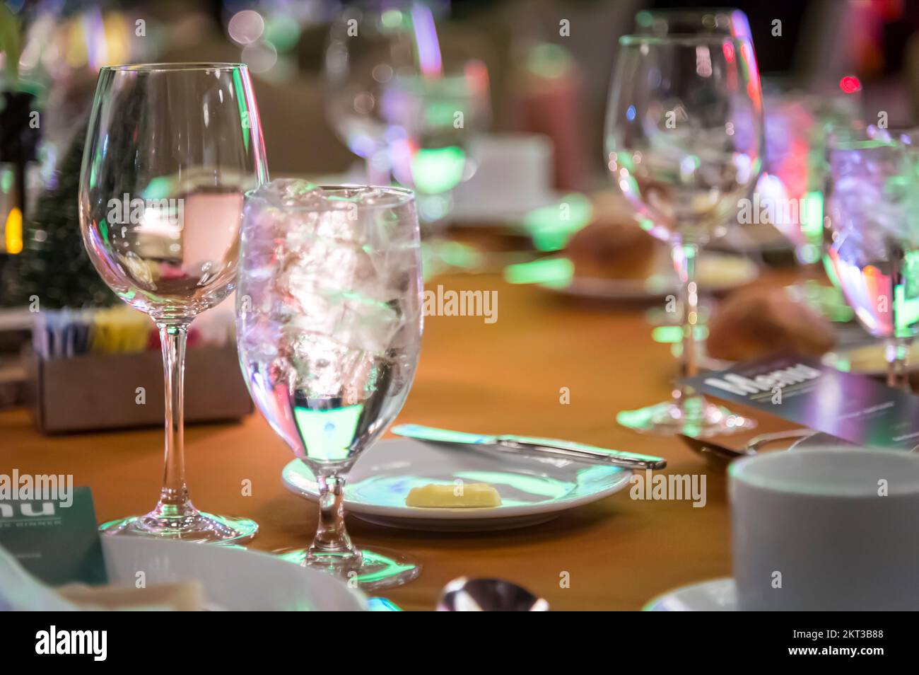 Glass of ice water on banquet table, Philadelphia Pennsylvania USA Stock Photo