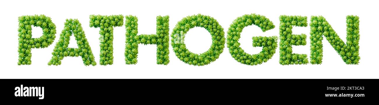 Pathogen word made from green bacteria cell molecule font. Health and wellbeing. 3D Rendering Stock Photo