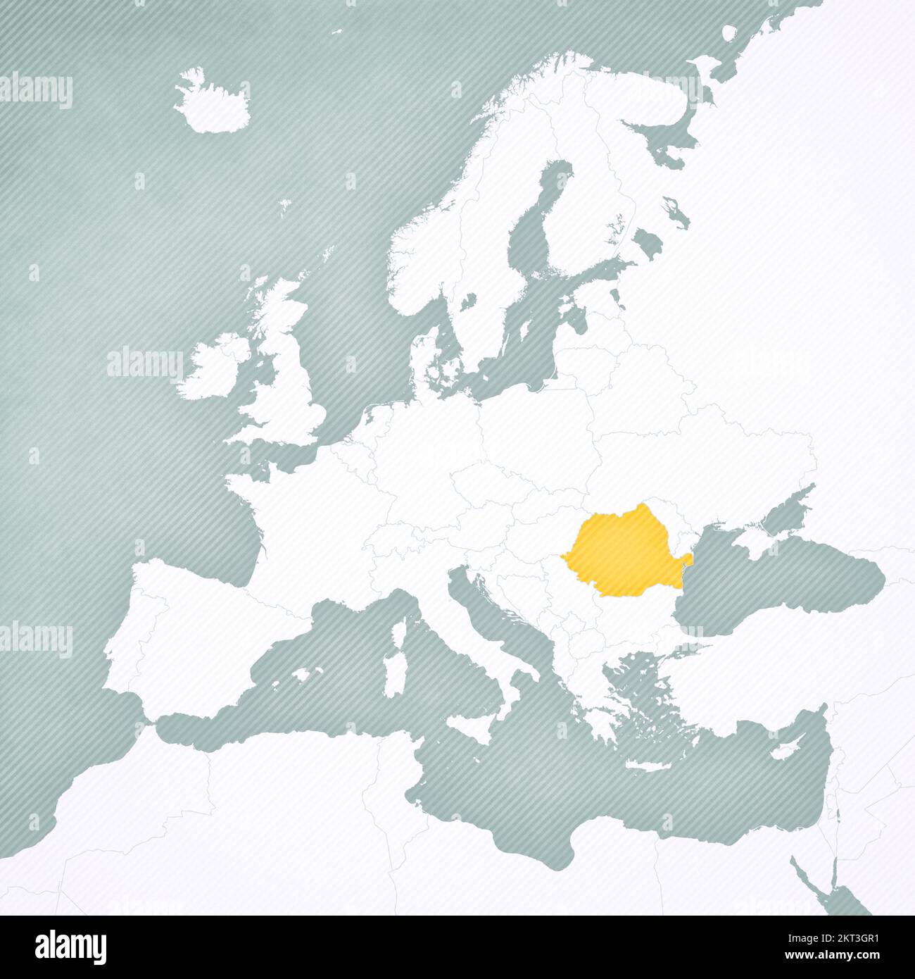 Romania on the map of Europe with softly striped vintage background Stock Photo Alamy