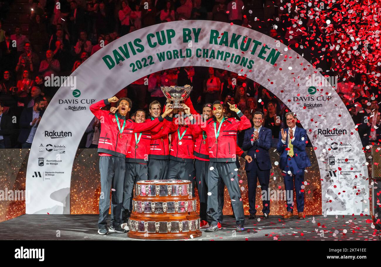 The canadian team celebrates its first ever Davis Cup final victory in Malaga, Spain Stock Photo