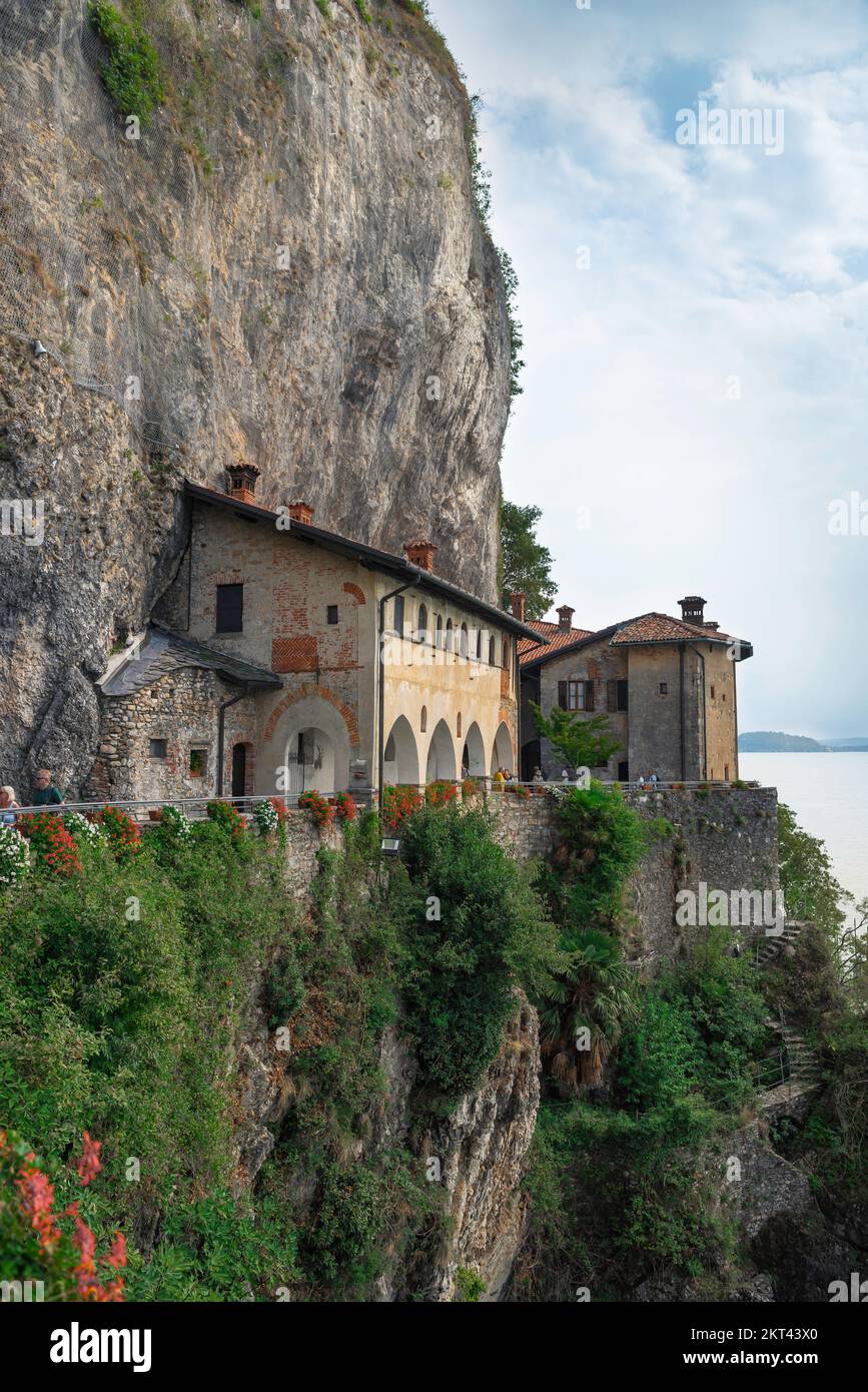 Santa Caterina del Sasso, view of the cliffside monastery of Santa Caterina del Sasso dating from the 12th Century, sited in Lake Maggiore, Italy Stock Photo