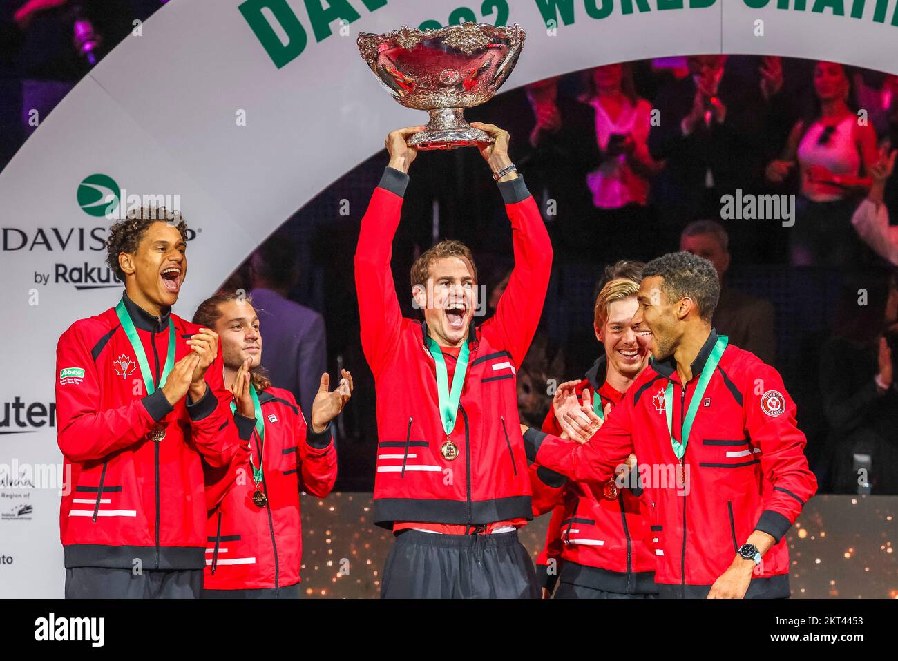 The canadian team celebrates its first ever Davis Cup final victory in Malaga, Spain Stock Photo