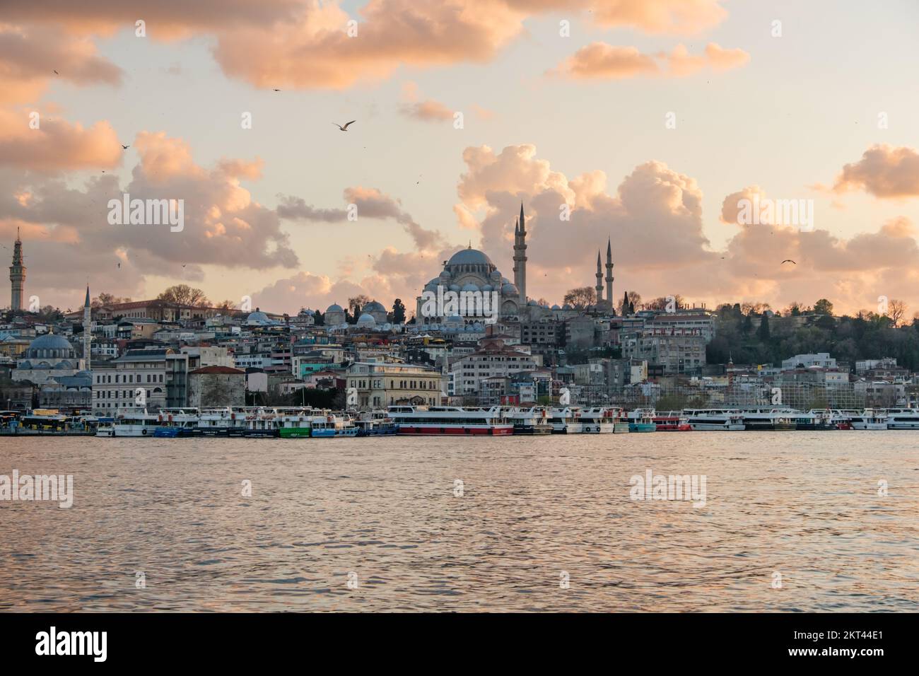 Istanbul Hagia Sophia mosque with city panorama and Golden Horn. Stock Photo