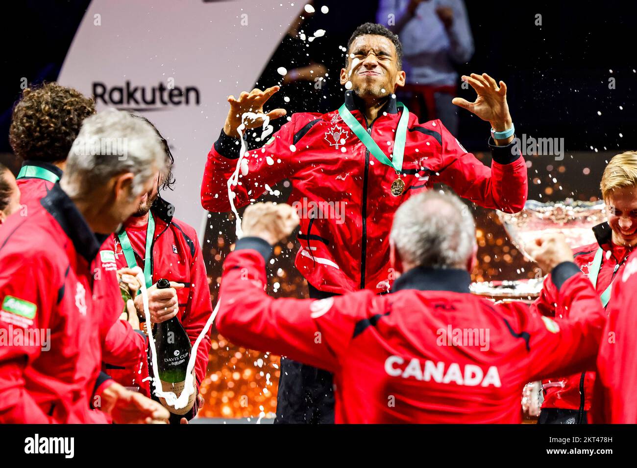 The canadian team celebrates its first ever Davis Cup final victory in
