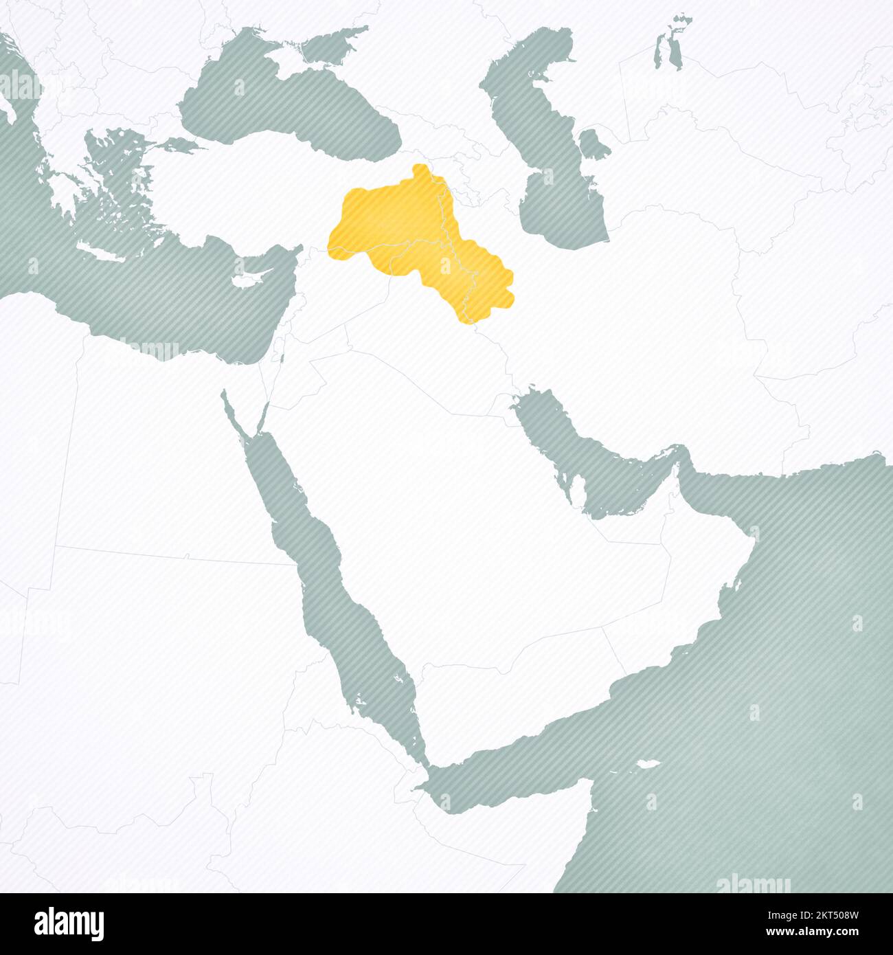 Kurdistan on the map of Middle East (Western Asia) with softly striped vintage background. Stock Photo