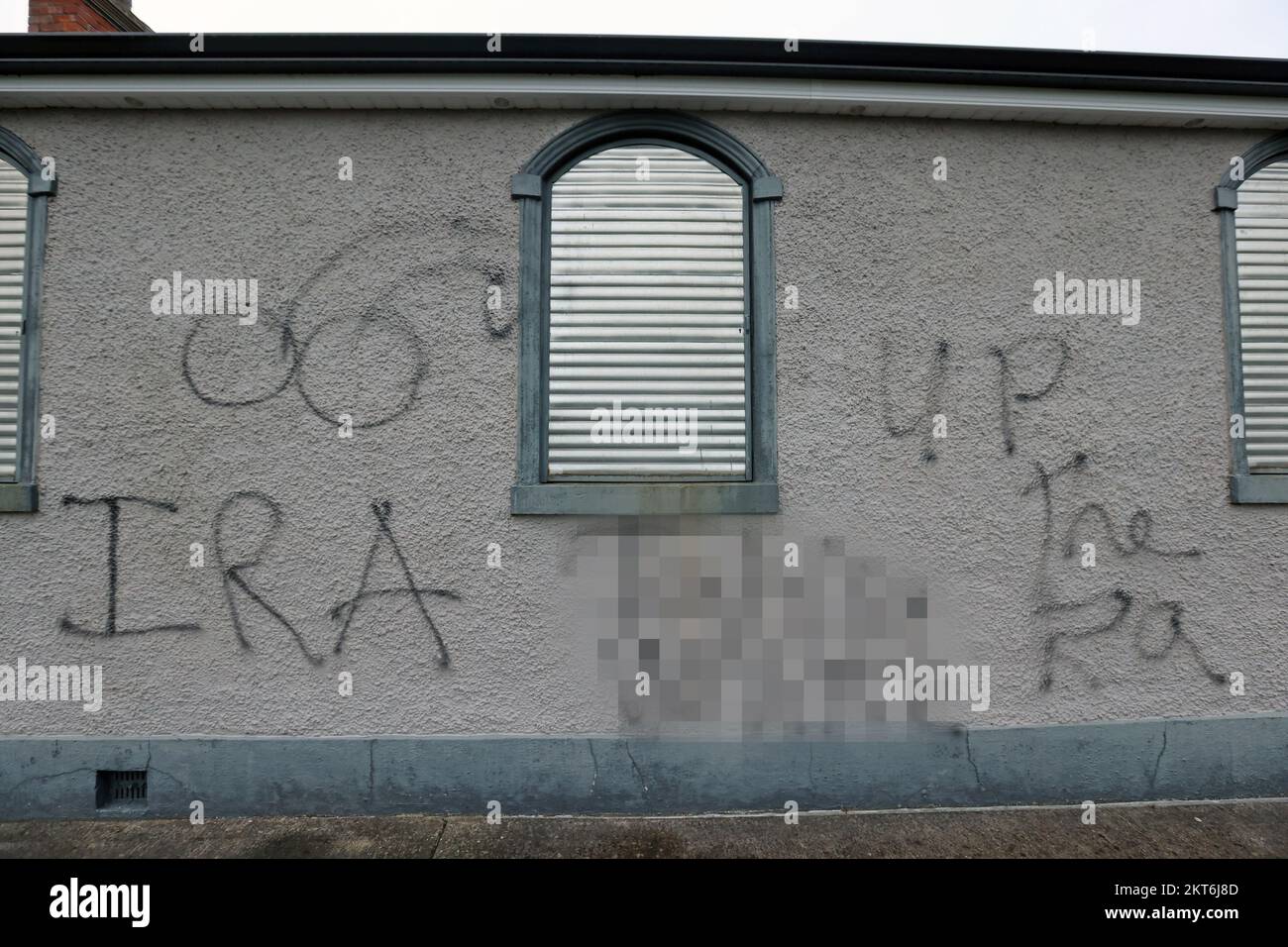 RETRANSMITTED WITH NAME PIXELATED BY PA PICTURE DESK EDITORS NOTE CONTENT Orange Hall on Crosskeys Road, Keady as police are investigating after pro-IRA graffiti was daubed on the hall in Co Armagh. A PSNI spokesperson said the incident occurred at some time between 10pm on Monday and Tuesday morning. The spokesperson added that the incident was being treated as a sectarian hate crime. Picture date: Tuesday November 29, 2022. Stock Photo