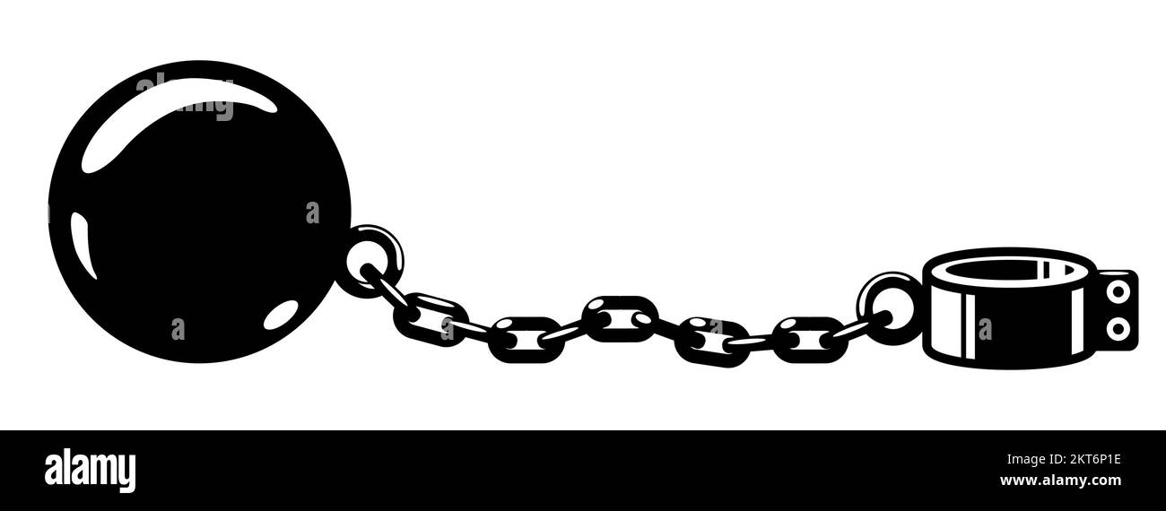 Shackles, gyve on chain with weight metal ball, prisoner fetter, encumbrance or debt concept , vector Stock Vector