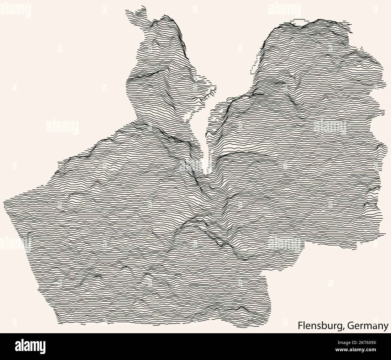 Topographic relief map of the town of FLENSBURG, GERMANY with black