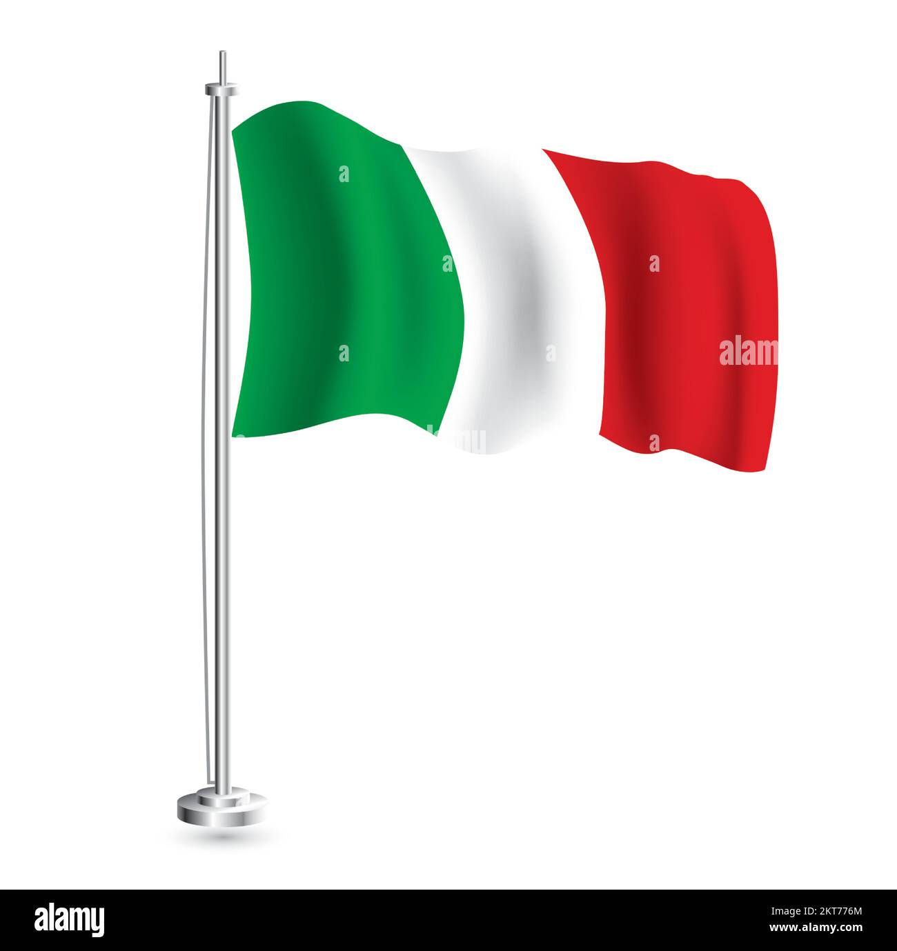 Italian Flag. Isolated Realistic Wave Flag of Italy Country on Flagpole. Vector Illustration. Stock Vector