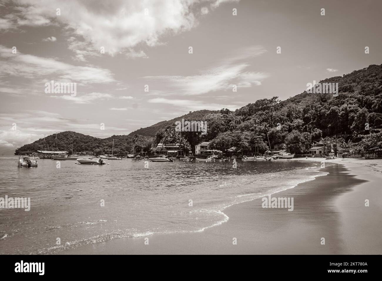 Old black and white picture of The big tropical island Ilha Grande ...