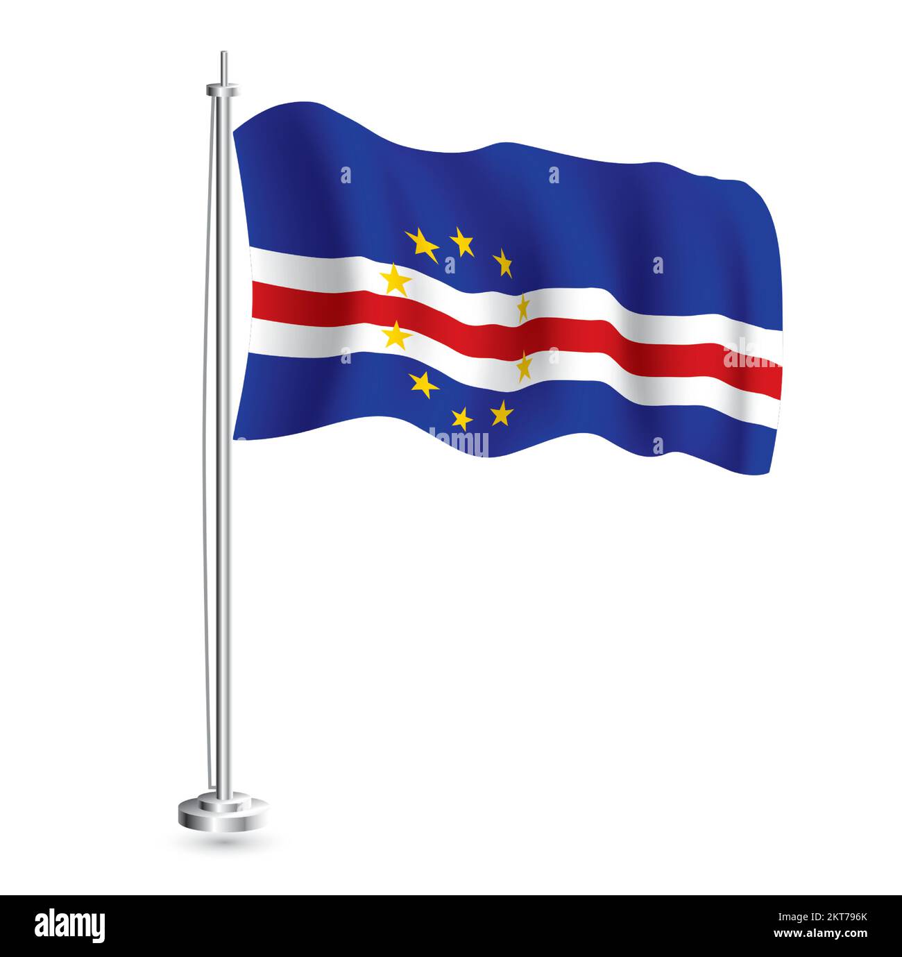 Cabo Verde Flag. Isolated Realistic Wave Flag of Cabo Verde Country on Flagpole. Vector Illustration. Stock Vector