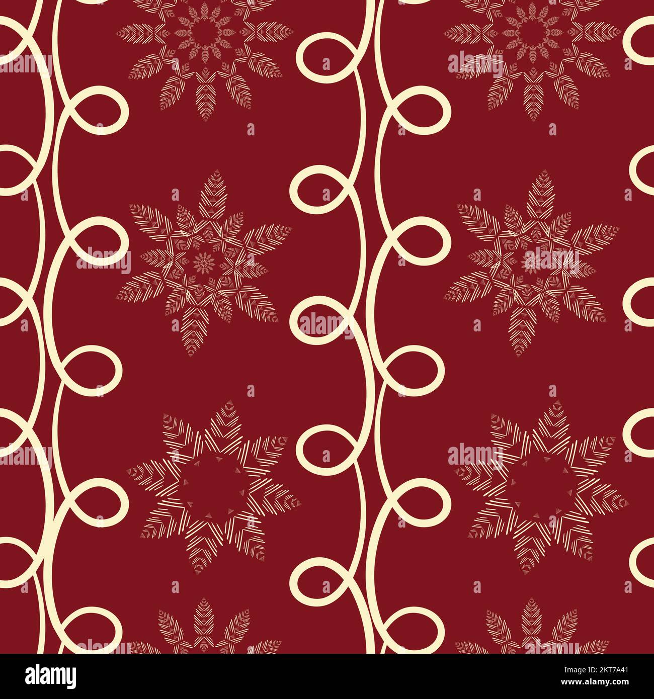 Christmas snowflake and doodle loop vector seamless pattern background ...