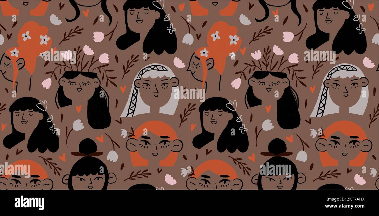 Vector seamless pattern of one line drawing abstract flowers and ...
