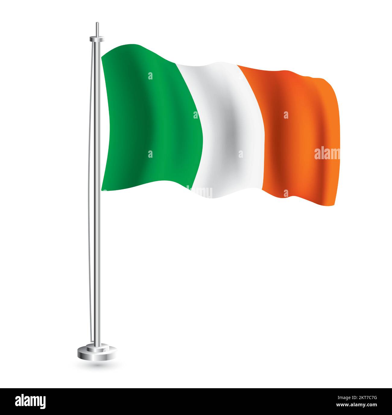 Irish Flag. Isolated Realistic Wave Flag of Ireland Country on Flagpole. Vector Illustration. Stock Vector