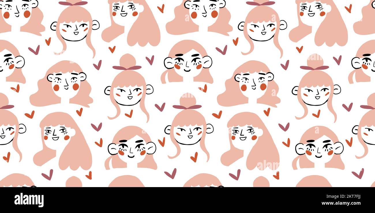 Seamless pattern of cute cat girl and Valentine elements vector cartoon  illustration for Valentine wrapping paper, kid fabric clothes, and  wallpaper Stock Vector