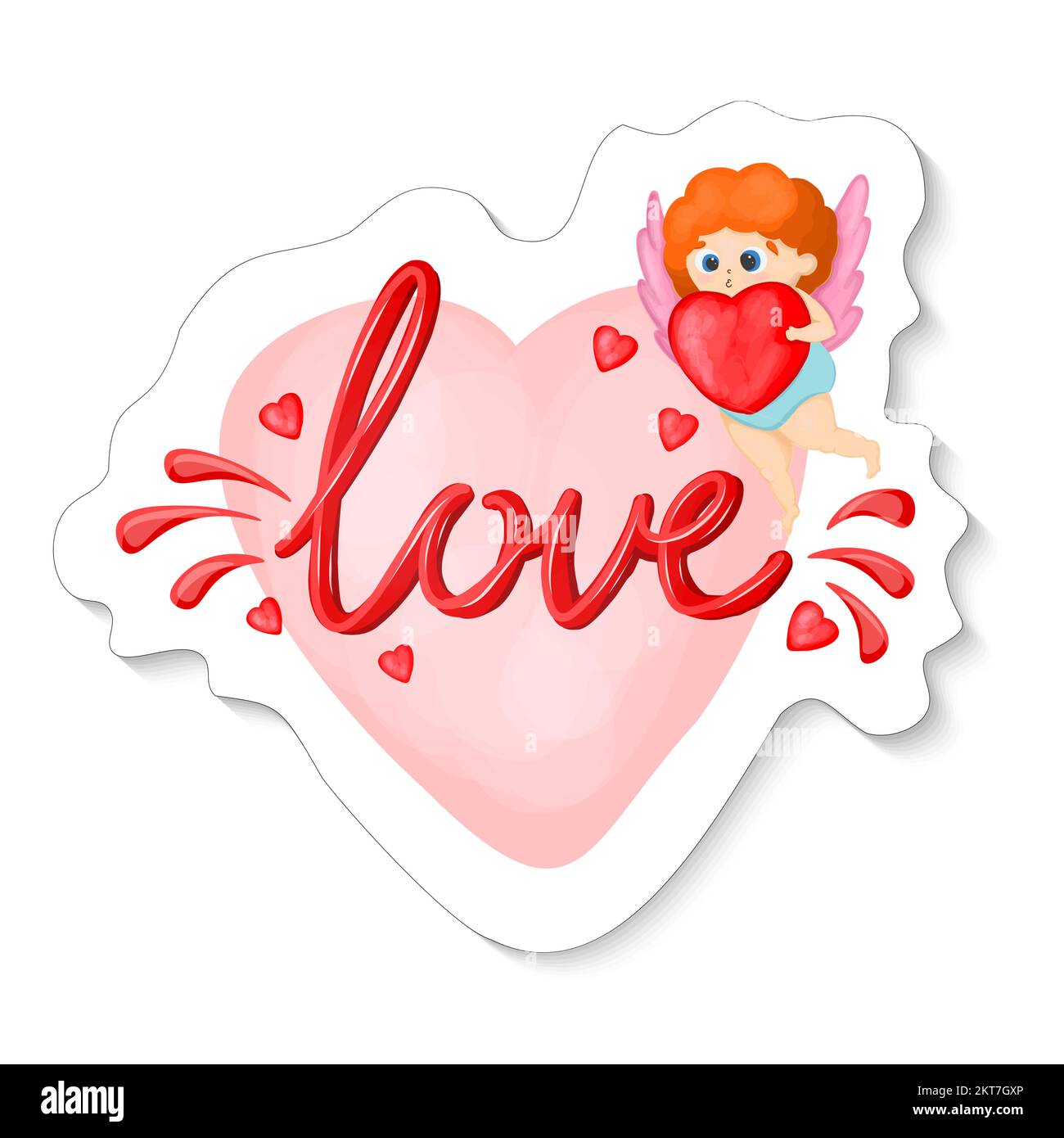 Amur mascot in a sticker. Cupid angel. Valentine's Day sticker. Vector ...