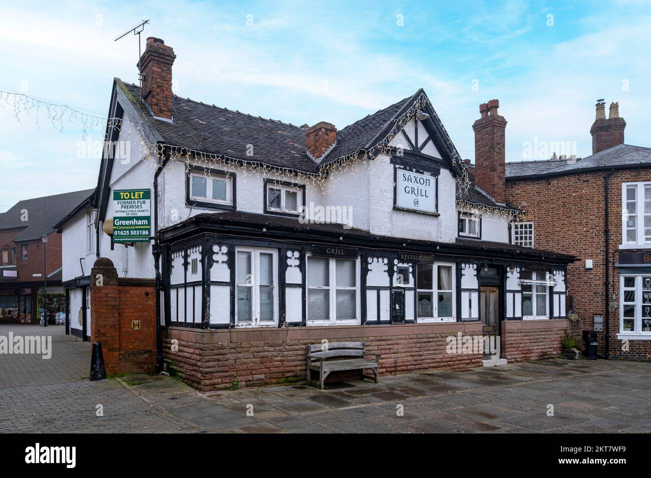 The closed down The Crown pub, later Saxon Grill, in town centre of Sandbach Cheshire UK Stock Photo