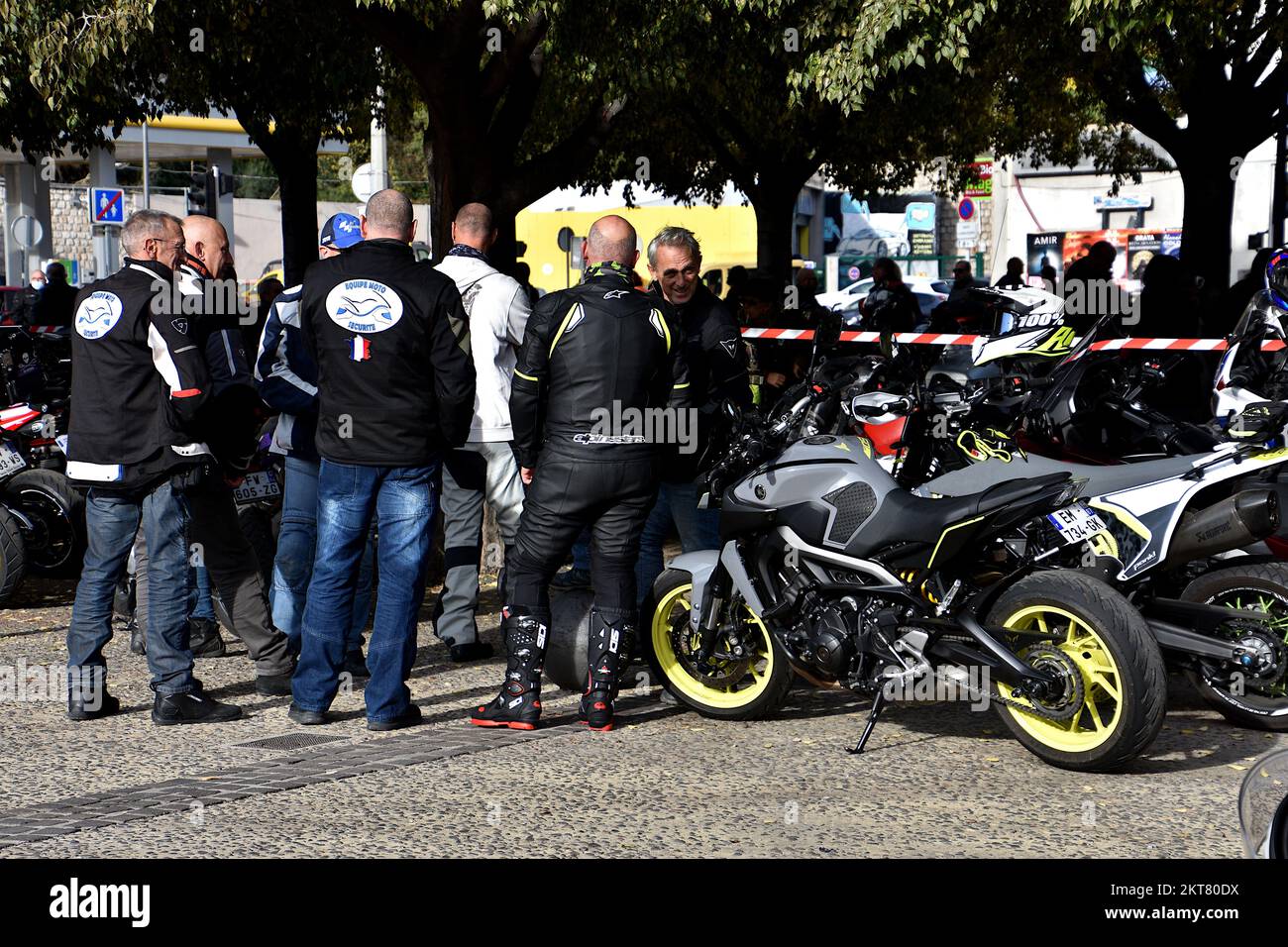 Marseille, France. 27th Nov, 2022. Bikers and motorcycles are seen during  the demonstration. At the call of the French Federation of Angry Bikers  (FFMC), several thousand two-wheelers demonstrated in France, against the