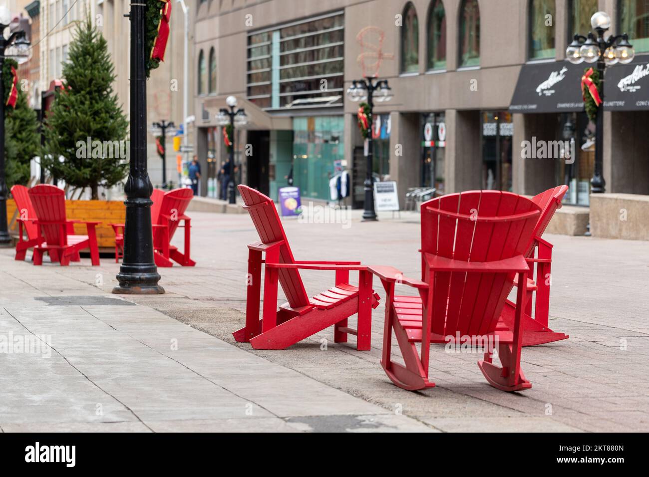 Ottawa, Canada November 10, 2022 Red Muskoka chairs outdoors in
