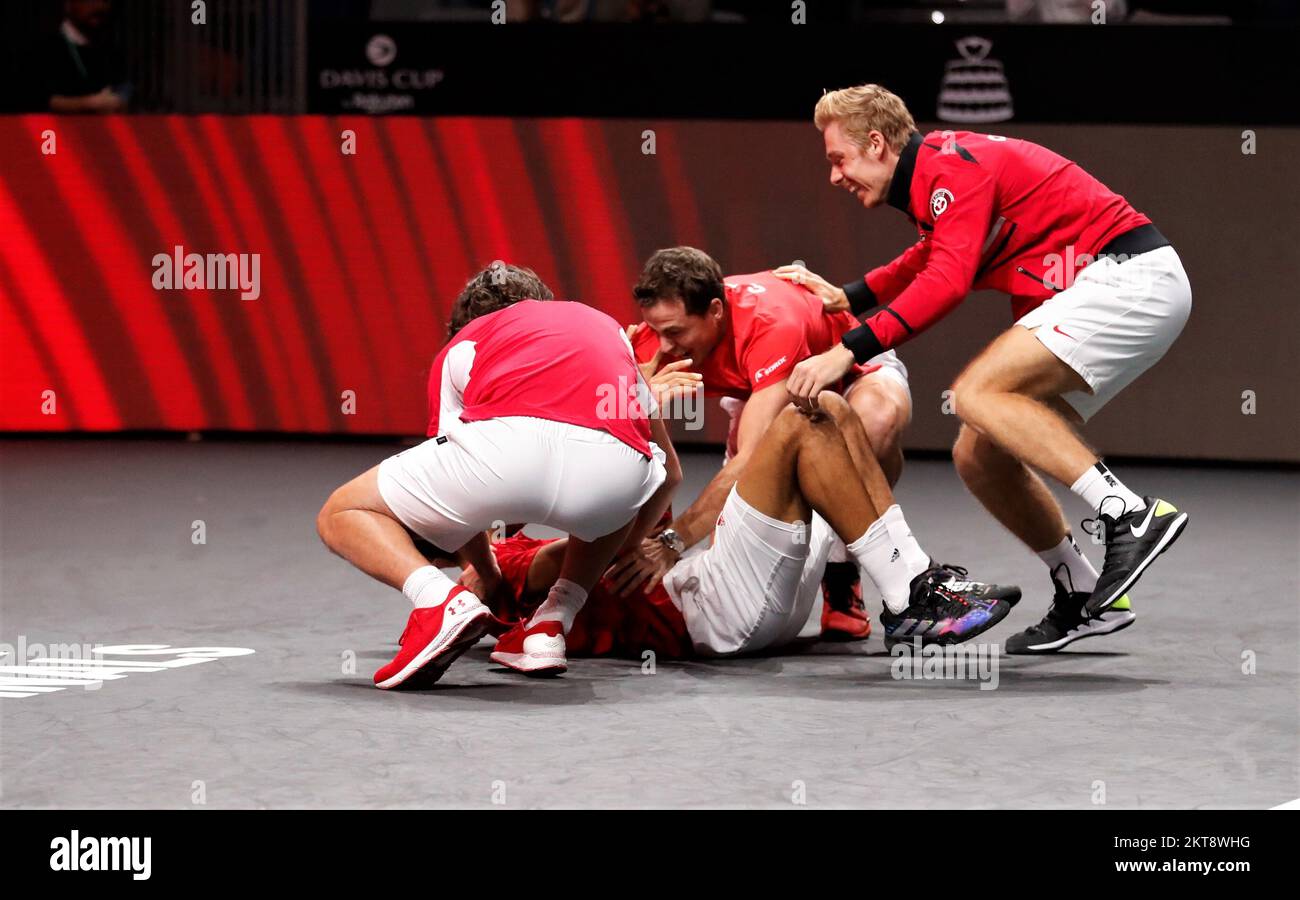 Palacio De Deportes Jose Martin Carpena, Malaga, Spain, November 27, 2022, Felix Auger Aliassime immediately after the win  during  Coppa Davis - Fina Stock Photo