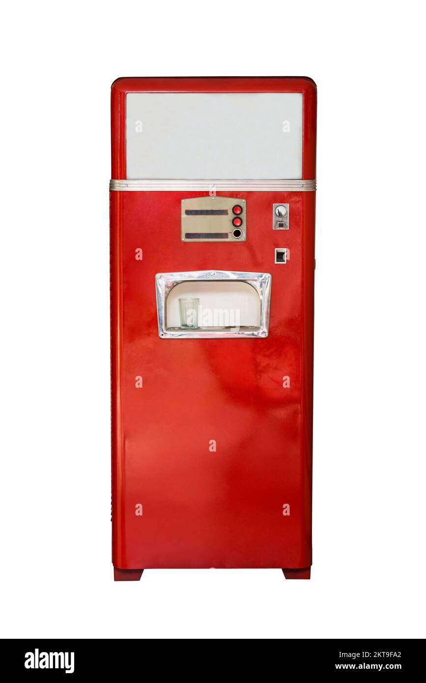 Old vintage red soda machine isolated on white background Stock Photo