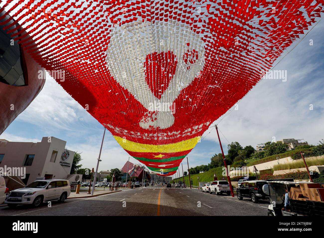 Canopy of national flag pennants of countries participating in the 2022 ...