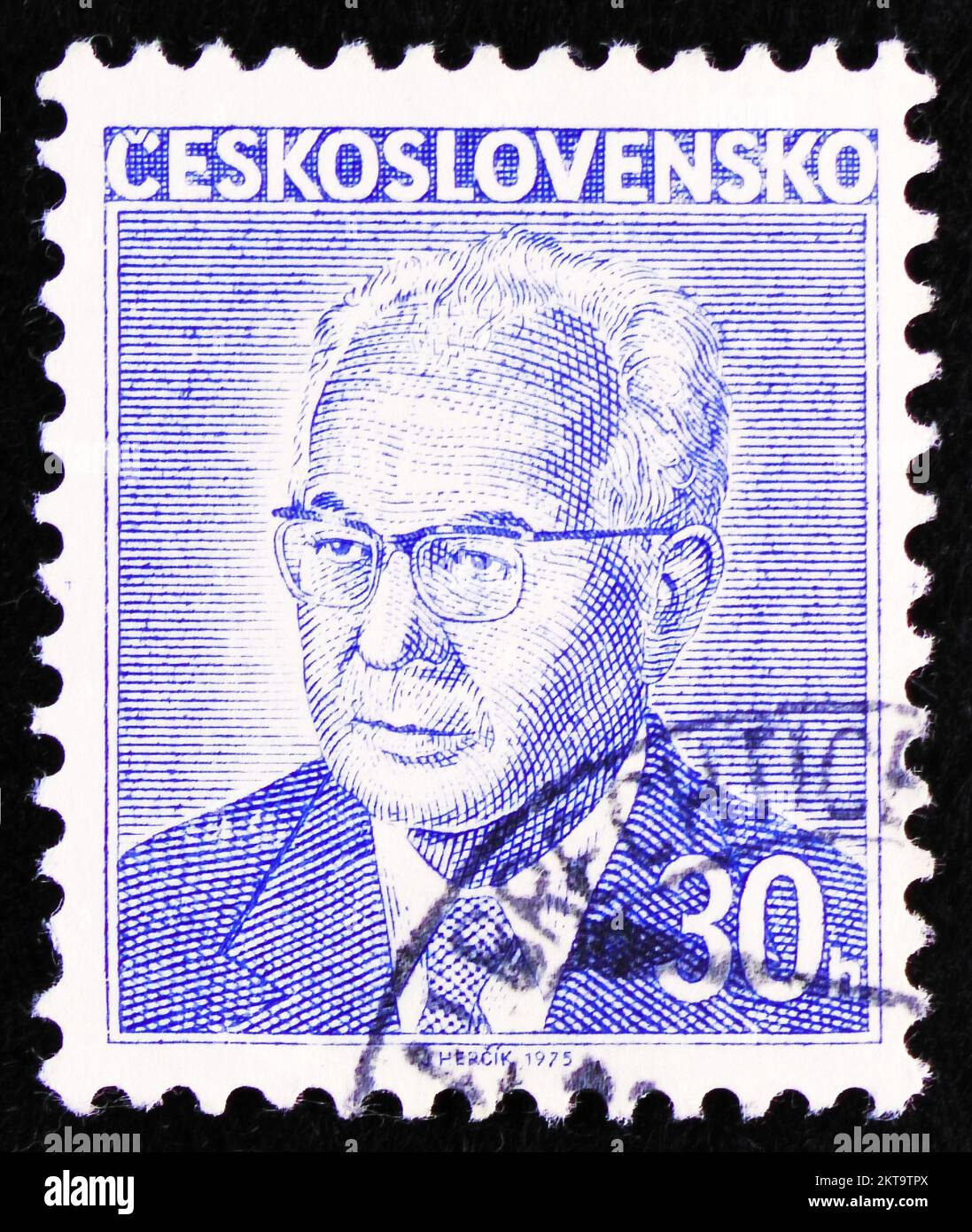 MOSCOW, RUSSIA - OCTOBER 29, 2022: Postage stamp printed in Czechoslovakia shows Gustav Husak (1913-1991), President, serie, circa 1975 Stock Photo