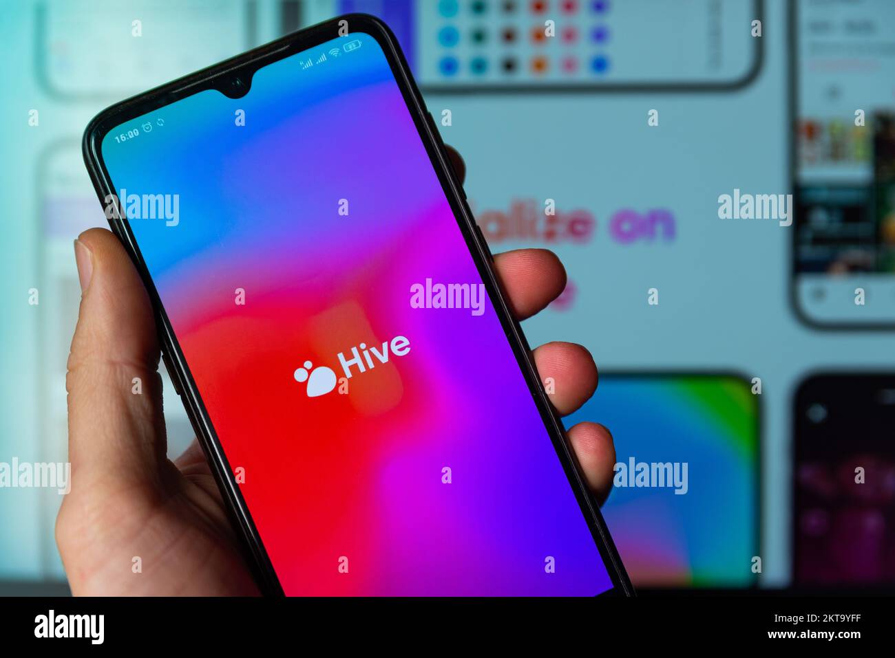 In this photo illustration, the Hive social media App seen displayed on