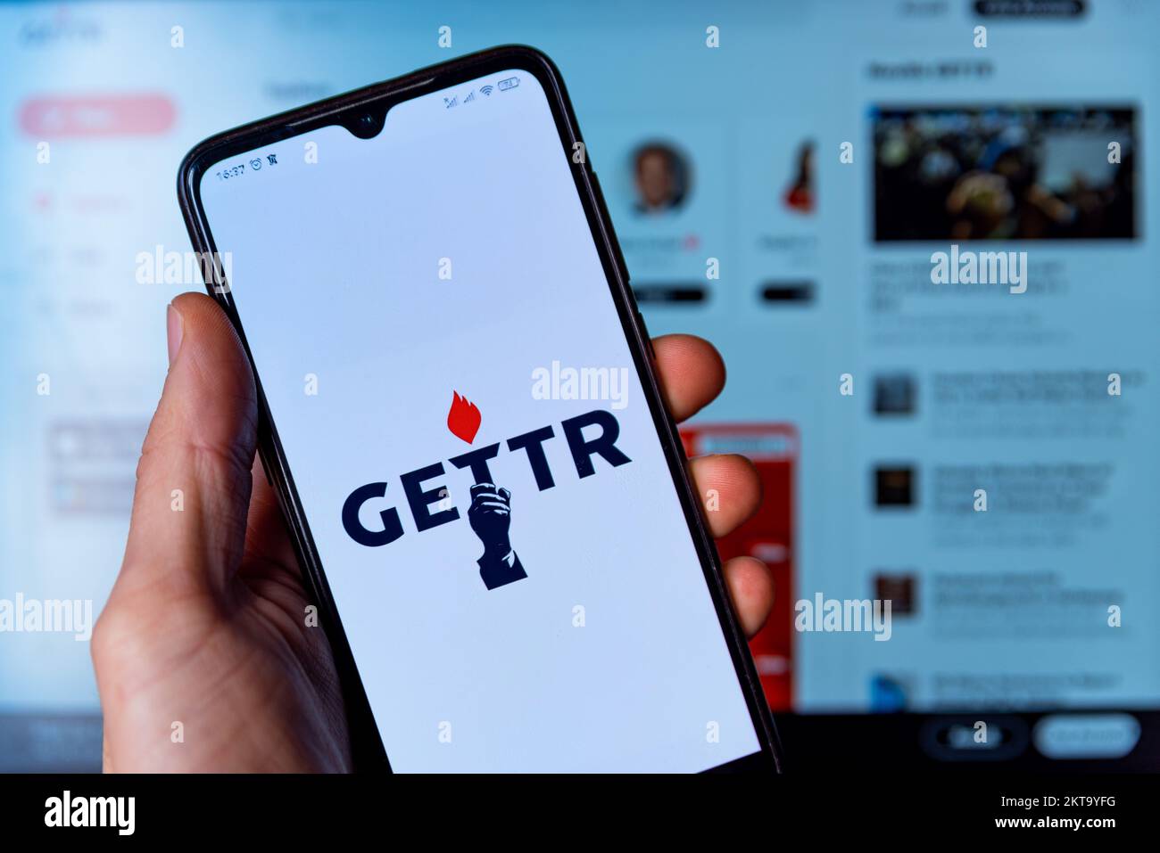 In this photo illustration, the Gettr social media App seen displayed