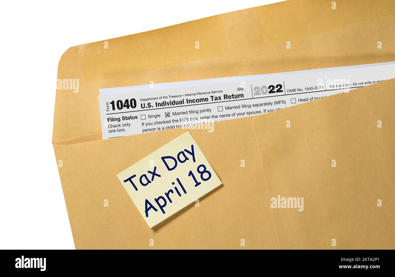 Printed copy of Form 1040 for tax return for 2022 with reminder