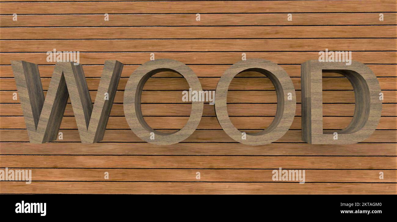 Inscription WOOD on the wall made of facade board. Can be used by ...