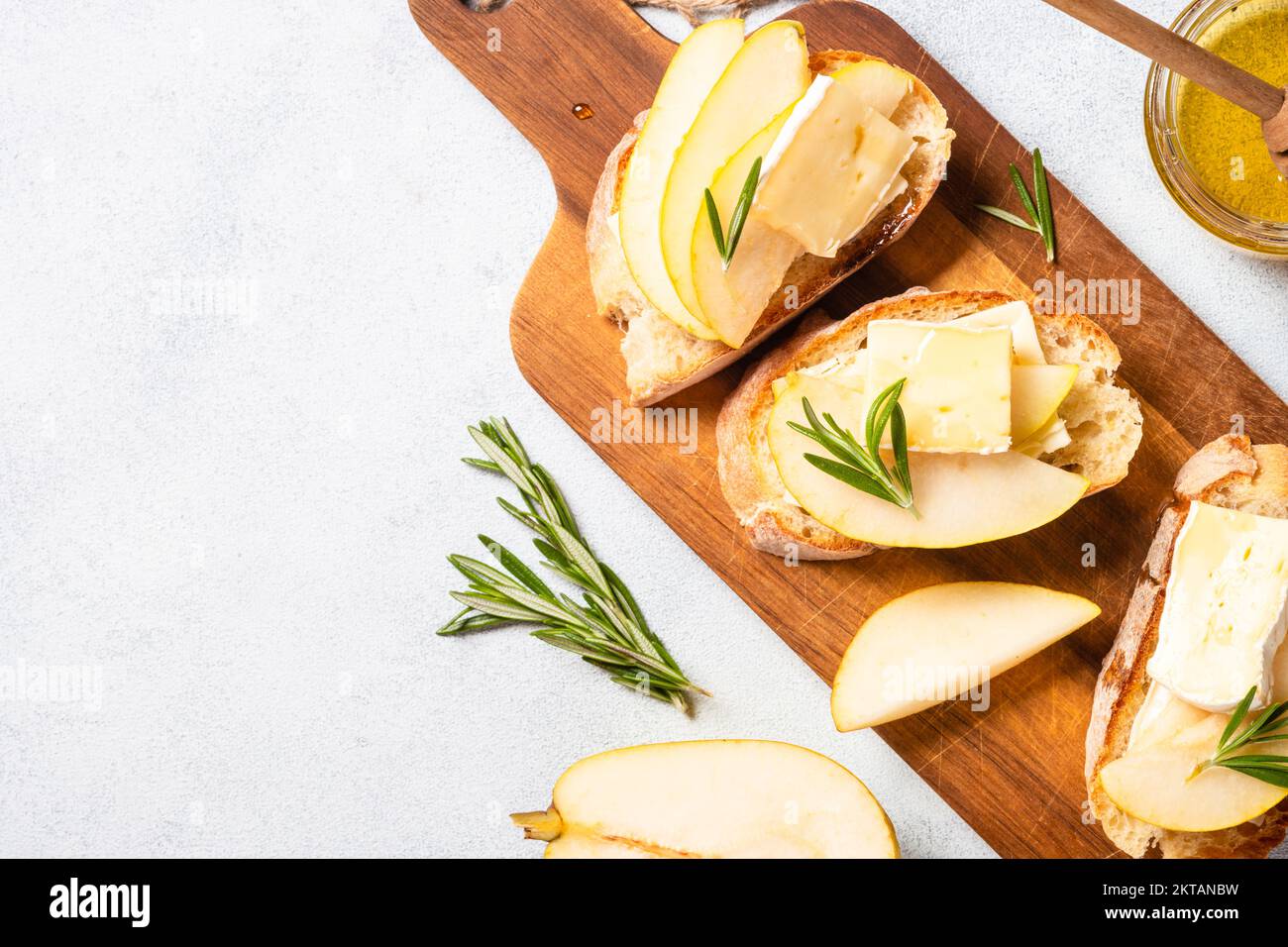 Sweet toast with pear, cheese and honey Stock Photo Alamy