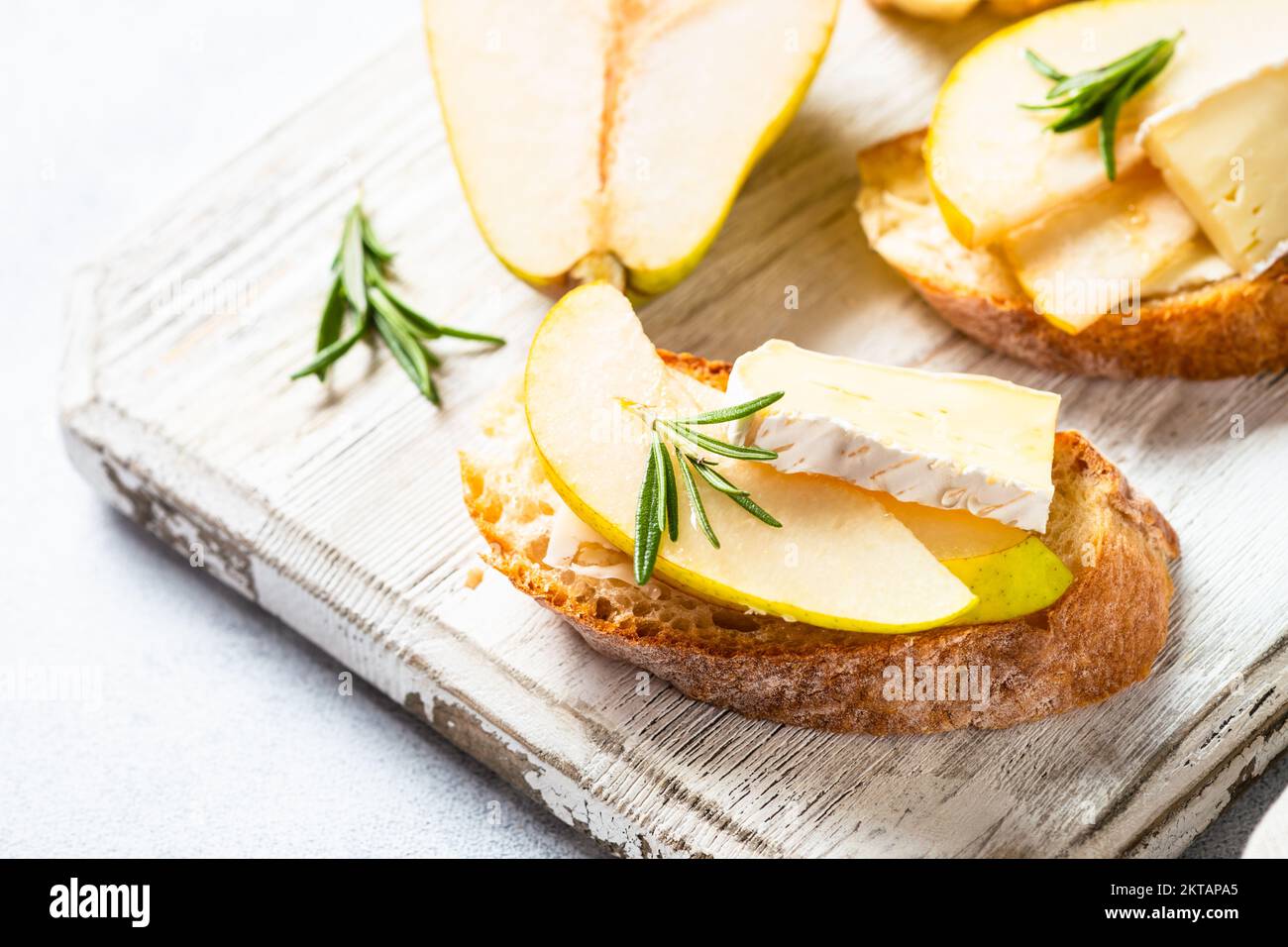 Sweet toast with pear, cheese and honey Stock Photo Alamy