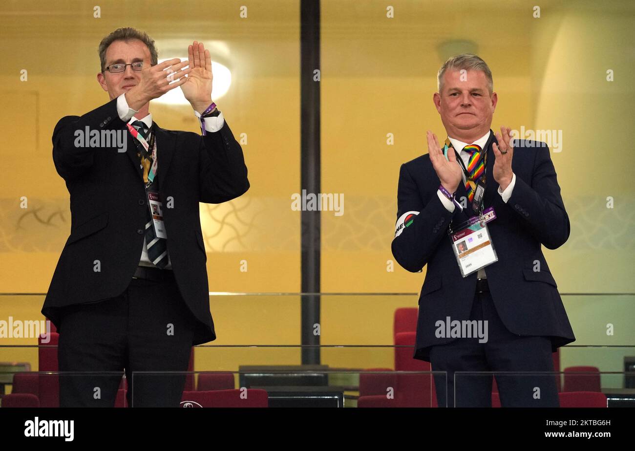 MP Stuart Andrew wearing a One Love armband in the stands during the