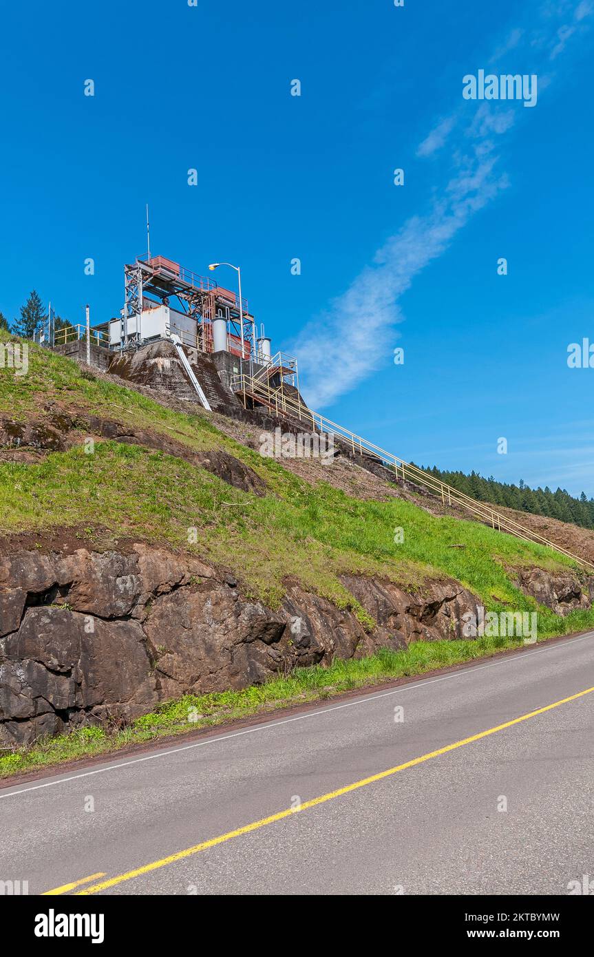 Leaburg Dam and fish hatchery spillway in Vida near covered bridge near