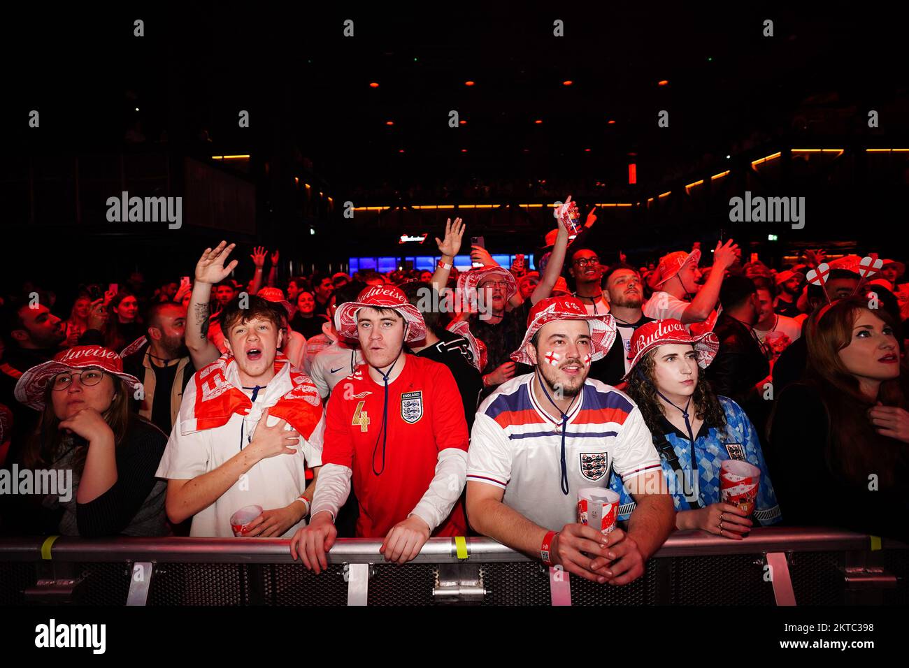 England fans react at the Budweiser Fan Festival London at during a screening of the