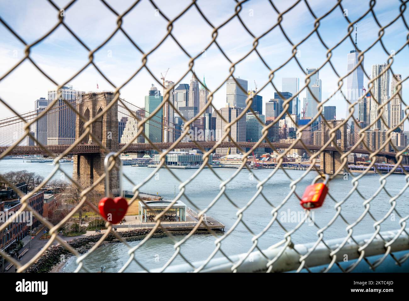 Brooklyn Bridge and Manhatten Skyline with Freedom Tower,  Brooklyn,New York City,New York,USA Stock Photo