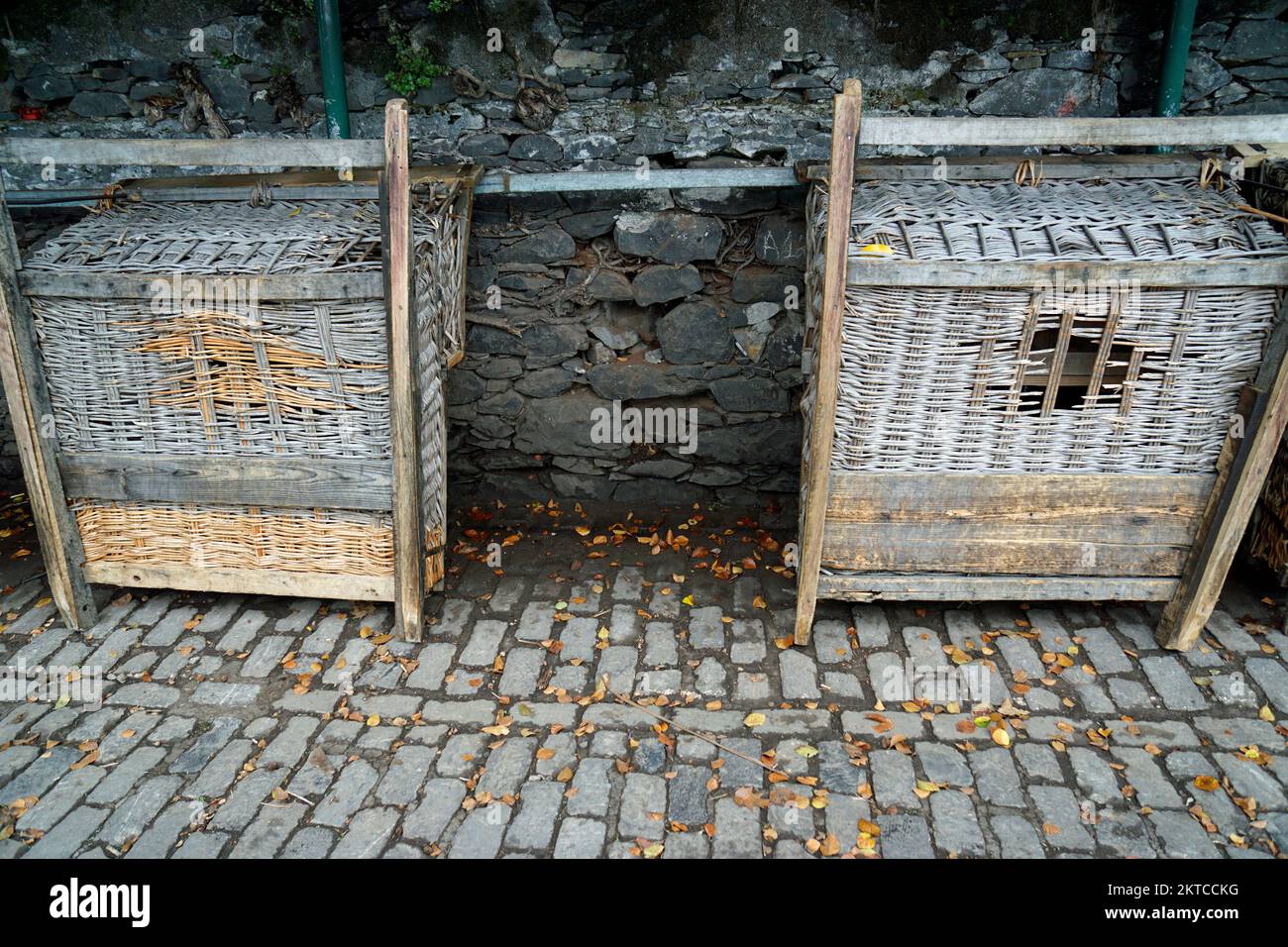 traditional wooden basket sleds in funchal on madeira island Stock